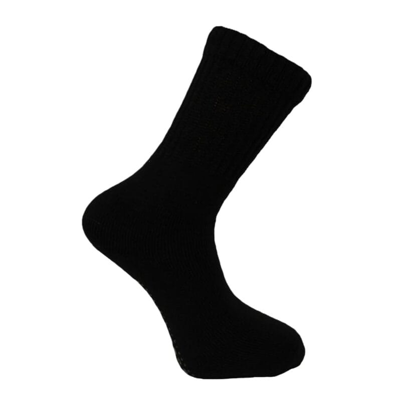 Black wool sock, ideal for comfort and warmth, perfect for everyday wear.