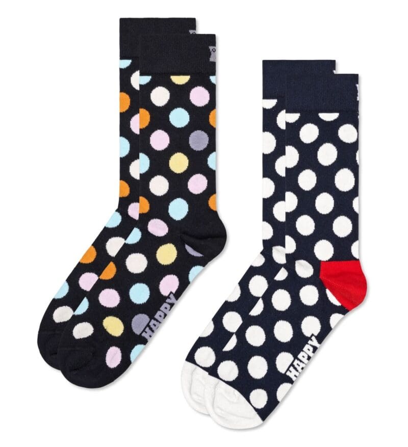 Bright polka dot socks for men and women, perfect for casual wear and adding fun to your outfit.