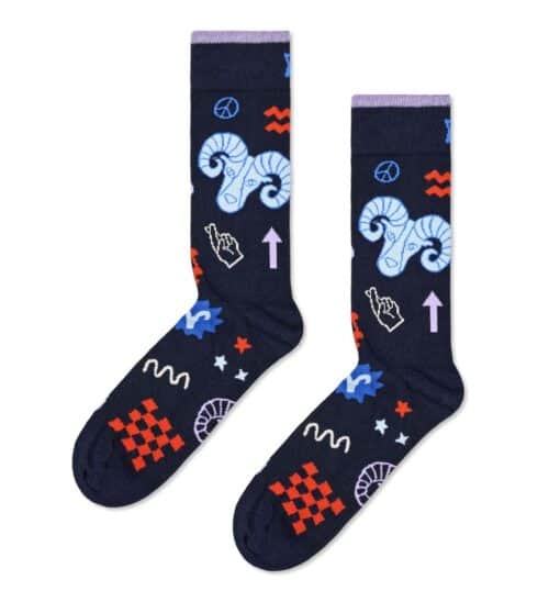 Peace Sign Aries Socks with Zodiac Symbols and Colorful Design.