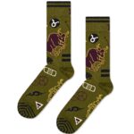 Taurus zodiac sign socks with bull design in green and black. Perfect for astrology lovers and uniqu.