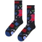Vibrant Virgo Socks with playful, abstract designs in multiple colors on black background. Perfect f.