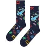 Themed socks with colorful zodiac symbols and playful patterns.
