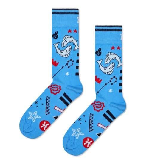 Pisces socks with fish and constellation design, perfect for zodiac lovers and sock enthusiasts.
