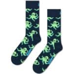 Octopus Socks with playful octopus pattern in neon green on navy background.