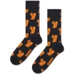 Squirrel Socks with playful orange squirrel pattern on black background.