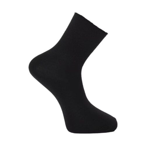 Black medical sock without elastic band for comfort and support.