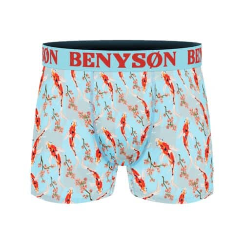Bambuviskose boxershorts med fiskemønster, komfortabelt och hållbart material.