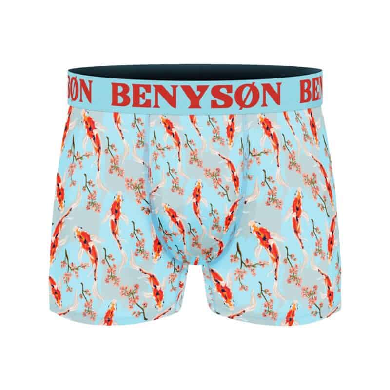 Bambuviskose boxershorts med fiskemønster, komfortabelt och hållbart material.