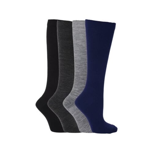 Pack of three compression support socks in black, gray, and navy blue.