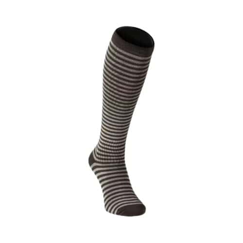 Bambu compression/support sock with black and white stripes, knee-high length.