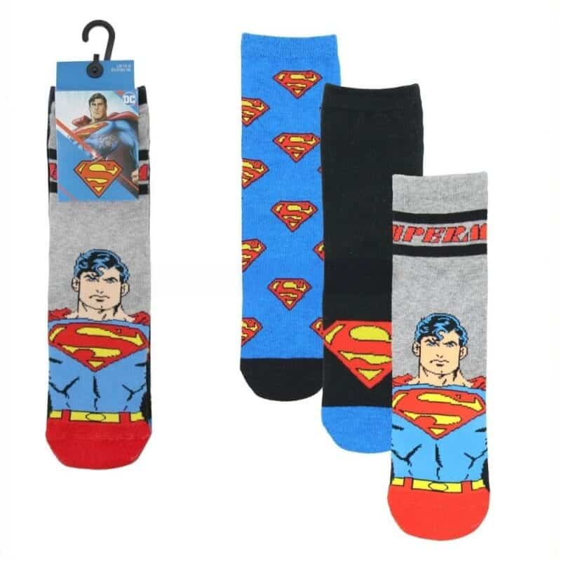 Superman themed kids' socks with iconic logo and character images.