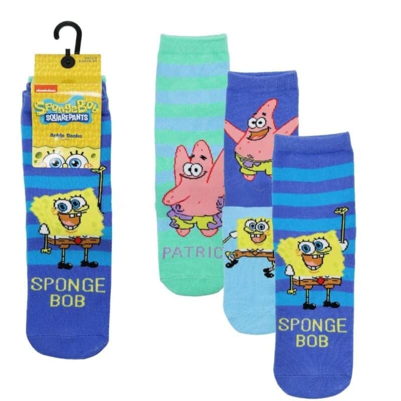 Colorful SpongeBob SquarePants socks set with Patrick Star design for kids.