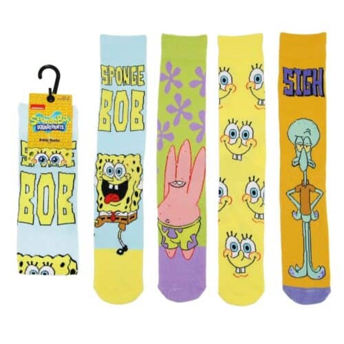Colorful SpongeBob socks for kids, featuring characters from SpongeBob SquarePants. Perfect for fun.