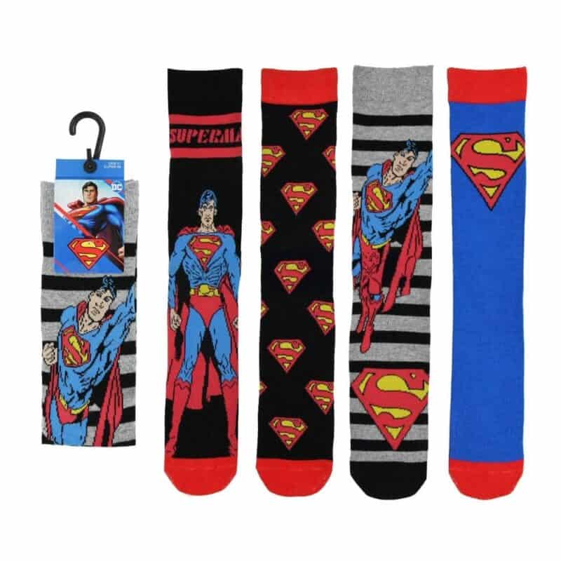 Superman socks set with iconic superhero logo and character design.
