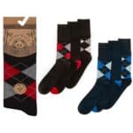 Men's bamboo socks with classic argyle pattern in black, red, gray, and blue. Perfect for casual or.