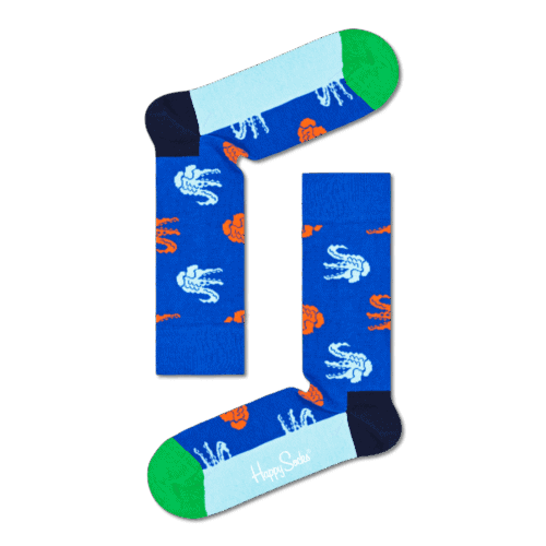 Bright blue crocodile patterned socks with orange accents, perfect for casual wear.