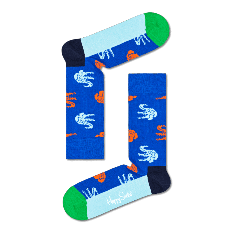 Bright blue crocodile patterned socks with orange accents, perfect for casual wear.