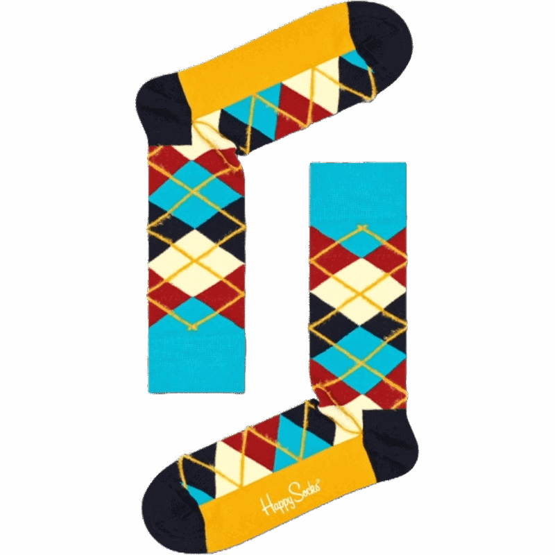 Argyle blå och röd strumpor med mönster, perfekt för stilfulla outfits.