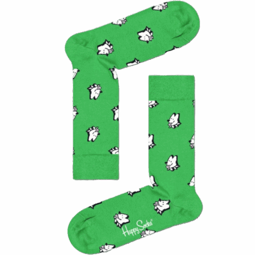Bright green dog-themed socks for kids and adults.