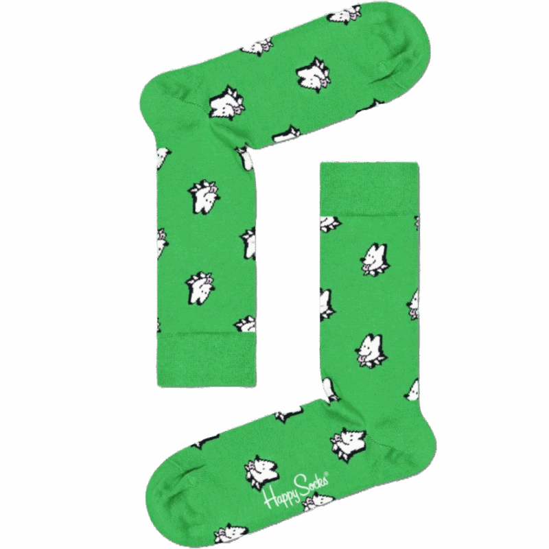 Bright green dog-themed socks for kids and adults.