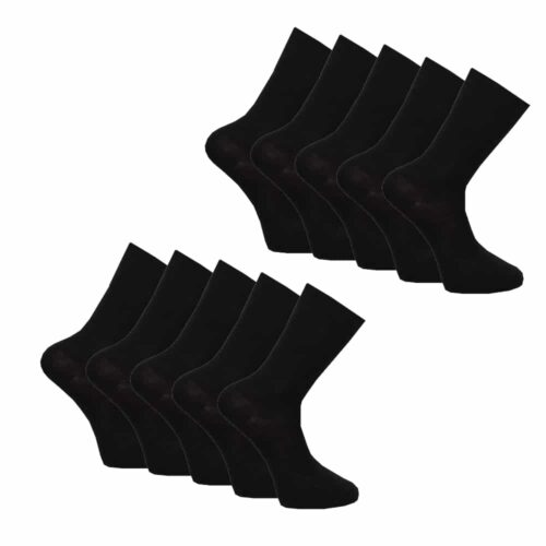 Comfortable black cotton socks, ideal for daily use, sold in a convenient pack of 10 pairs.
