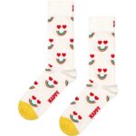 Colorful rainbow and heart pattern socks with yellow toes, perfect for cheerful outfits.