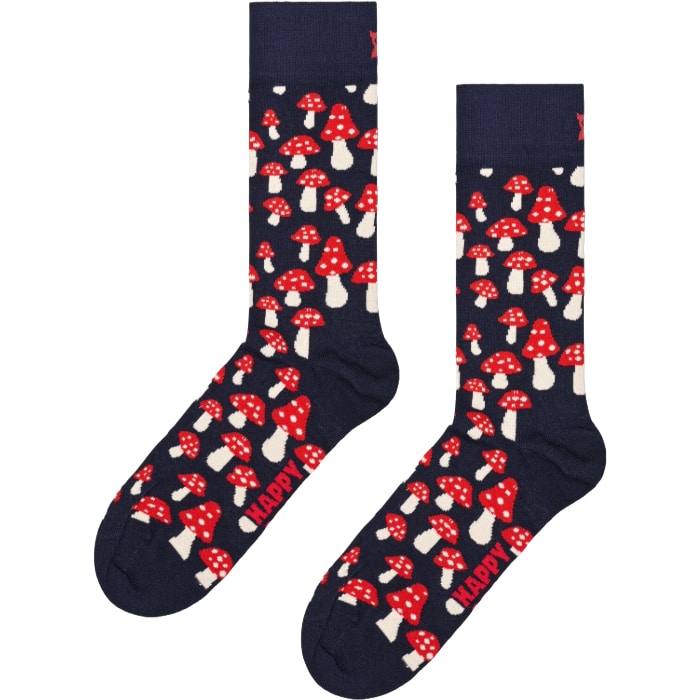 Bright red mushroom pattern socks for fun and cozy style.