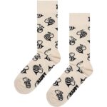 Fun bee patterned socks with cheerful bee illustrations on a cream background.