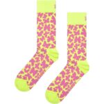 Bright pink and yellow butterfly patterned socks for women and men. Fun, colorful, and comfortable f.