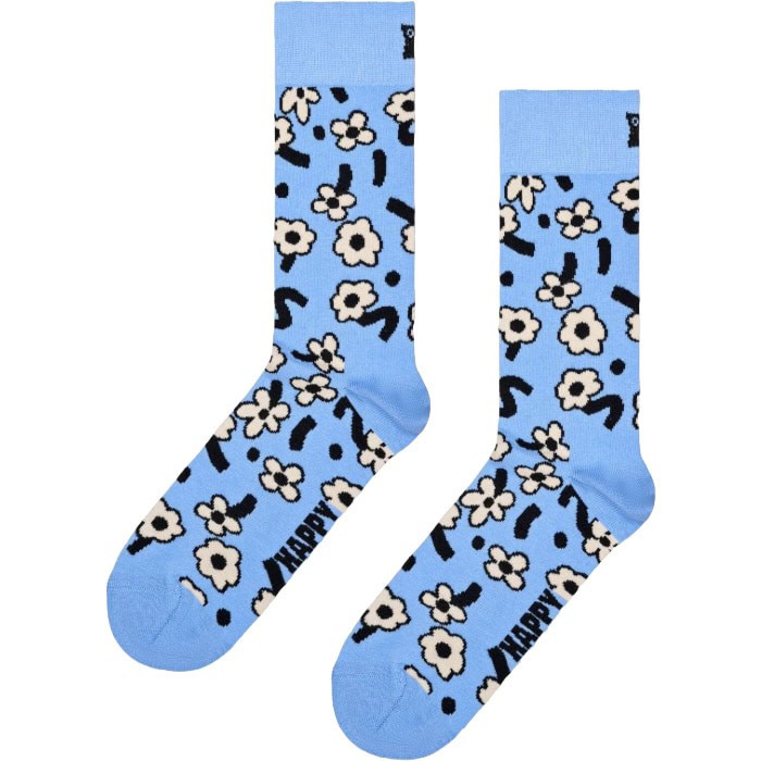 Bright blue floral socks with playful black and white flower pattern. Perfect for adding fun to your.